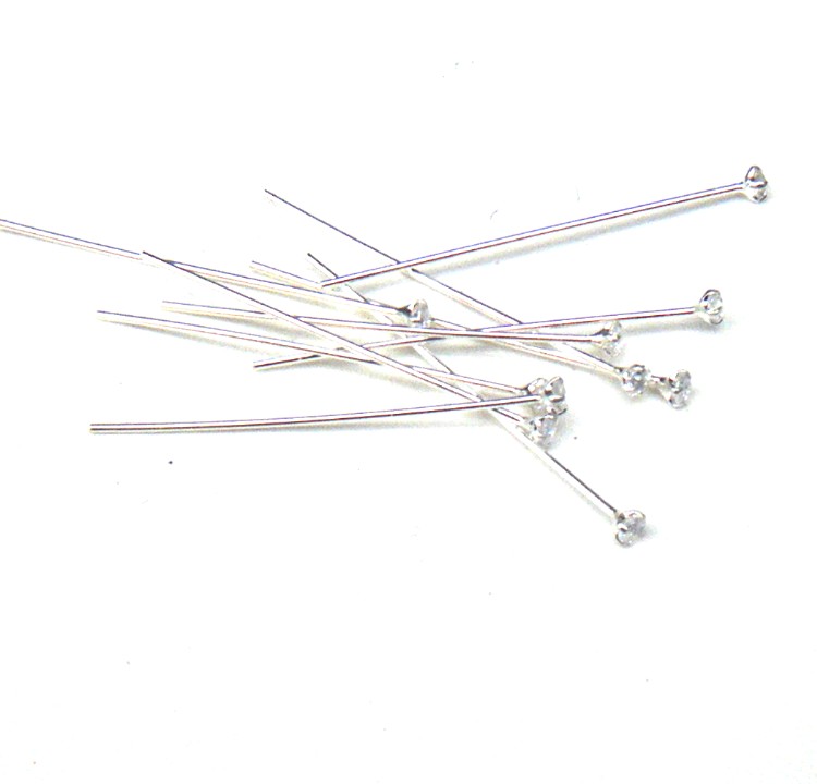 Silver 25mm Headpins with CZ Sparkles